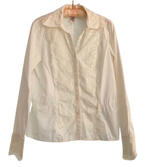 Coldwater Creek White Cotton Lace Embellished Blouse Cottagecore Medium - Picture 1 of 6